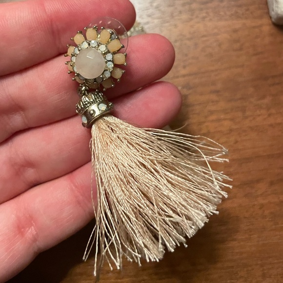 Coral and Goldtone Tassel Earrings - Picture 2 of 3